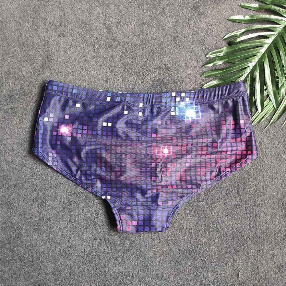 Men's fun disco shiny swim trunks, swimsuit, soft shorts pool party Size L - Picture 9 of 11